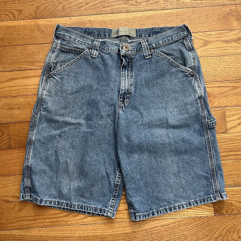 Vintage Y2K Lee Dungarees Cargo Carpenter Baggy Denim Jean Shorts 11” 34
